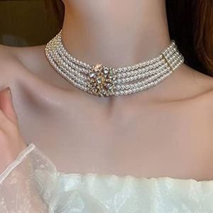 fxmimior Pearl Gold Flower Vintage Wedding Accessories Women Necklace